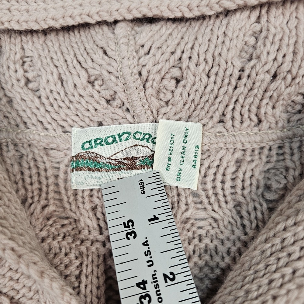 Aran Crafts Irish Wool Cable Knit Full Zip Cardigan Hoodie Womens XS Toupe Long - Picture 5 of 15